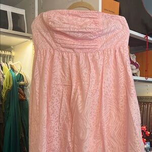 Pink Animal Print Torrid strapless mini dress.